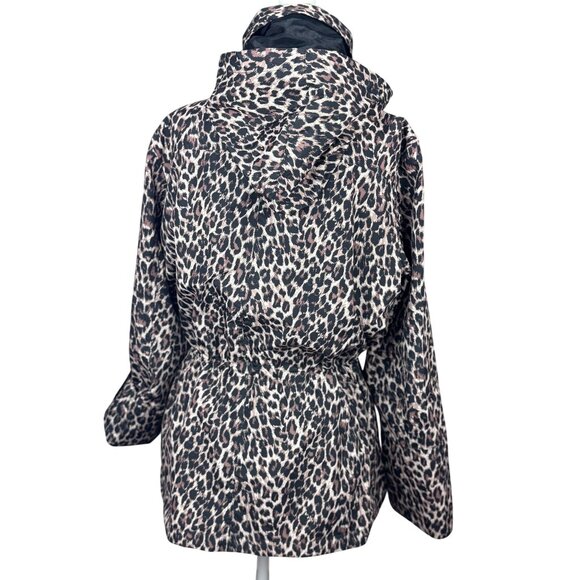 JM Collection Leopard Coat Jacket Womens M Brown Black Belted Waist Snap Button - Picture 2 of 16